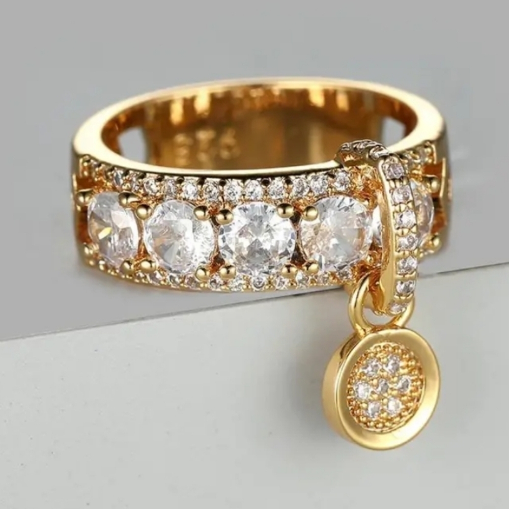 Gold and Diamonds Hanging Disc Pendant Ring